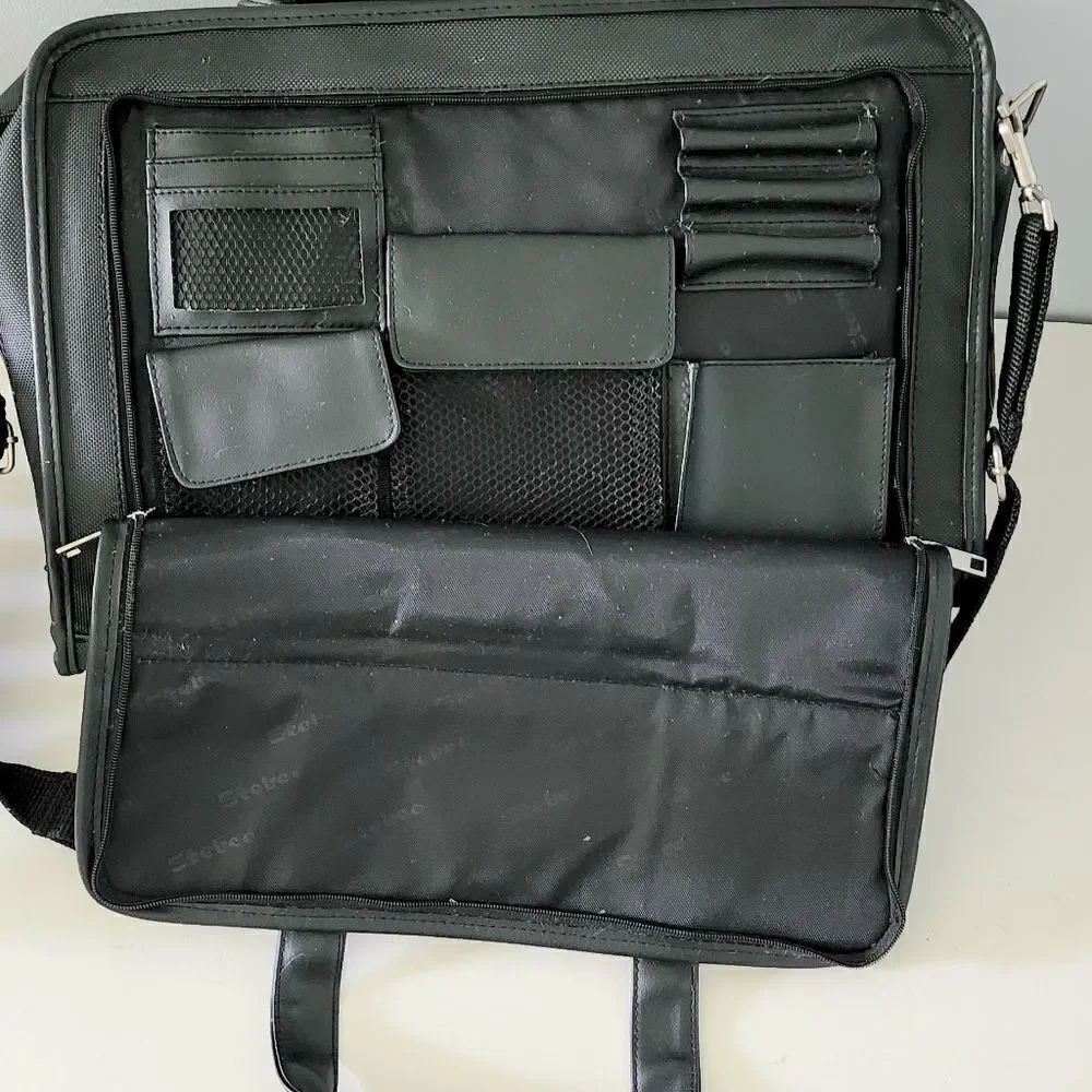 Messenger bag computer work school leather trim mesh front pockets organizer